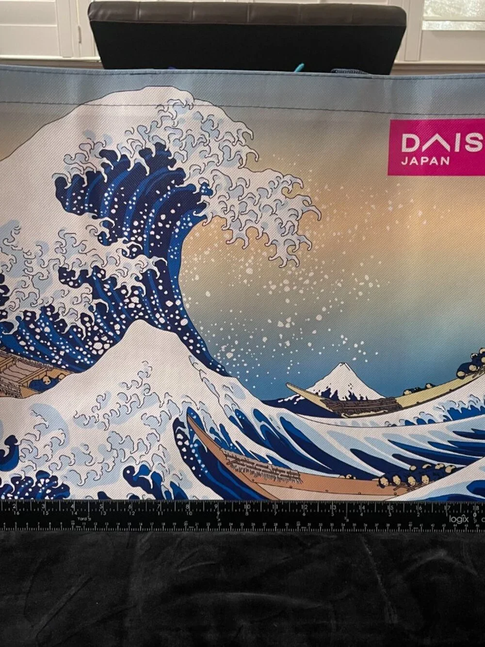 Daiso Japan Great Wave Tote Bag Blue Hokusai Reusable